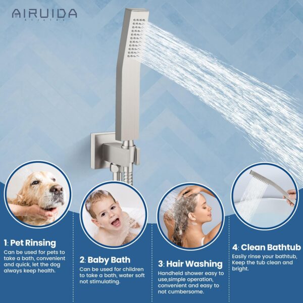 71St9DhXIKL._AC_SL1500_.jpg Airuida Brushed Nickel Bathtub Rain Shower System Set 3 Function Mixer Shower Faucet with Waterfall Tub Spout 10 Inch Wall Mount Rainfall Showerhead Handheld Combo Set Rough-in Valve Included