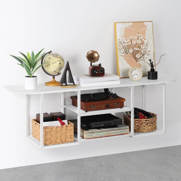 BTY Floating TV Stand for 50" TV Wall Mounted Entertainment Center with 3 Tier Open Storage Shelf, Wooden Media Console for Living Room, Bedroom, Under TV Shelf, White