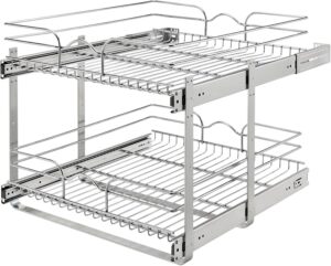 Rev-A-Shelf 2-Tier Kitchen Cabinet Pullout Shelf and Drawer Organizer Slide Out Pantry Storage Basket in Multiple Sizes, 24 x 22 In, 5WB2-2422-CR-1