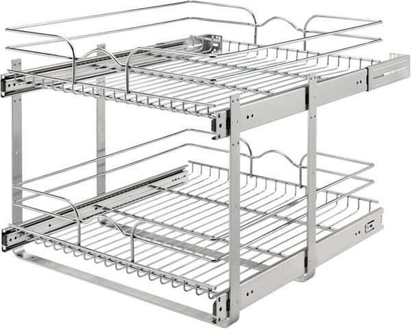 Rev-A-Shelf 2-Tier Kitchen Cabinet Pullout Shelf and Drawer Organizer Slide Out Pantry Storage Basket in Multiple Sizes, 24 x 22 In, 5WB2-2422-CR-1