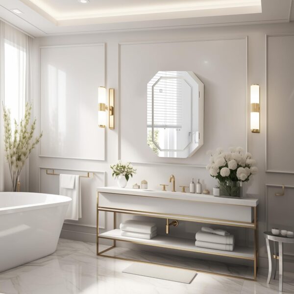 VECELO Medicine Cabinets with Mirror, Modern Wall-Mounted Cabinet for Bathroom, Wall Cabinet with LED Lights, USB Port, 22.4x14.6x3.9 in