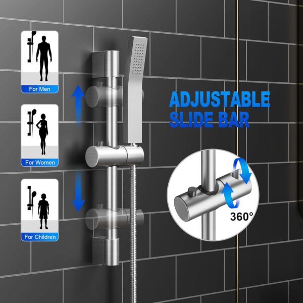 12 Inch Brushed Nickel Shower System, Wall Mounted High Pressure Shower Head with Rain Handheld Sprayer, Bathroom Luxury Shower Faucet Set with Adjustable Slide Bar Rough in Valve Body and Trim