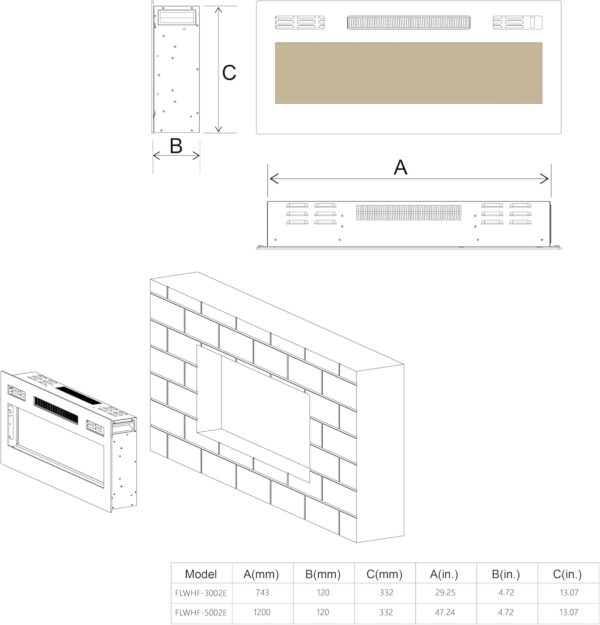 30" Electric Fireplace Wall Mounted Heater with Lifelike Flame Effect - 750W/1500W Energy Efficient, Easy Install Fireplace for Home, Apartment, Office (30 Inch, Black Frame)