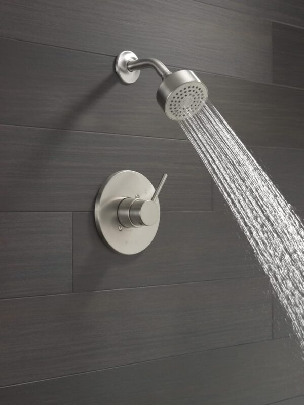 Delta Faucet Modern Brushed Nickel Shower Trim Kit, Shower Faucet with Single-Spray Touch-Clean Brushed Nickel Shower Head, Stainless T14259-SS-PP (Valve Not Included)
