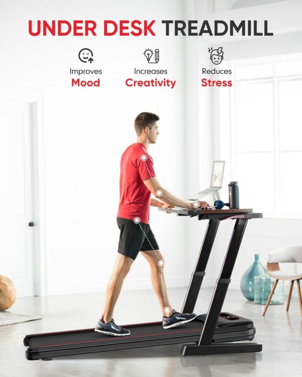 WELLFIT 10% Incline Treadmills for Home, Under Desk Walking Pad 330+lbs Weight Capacity, Foldable Treadmill for Small Space Apartment, Portable Easy to Move Upright Place, Long Stride, Space Saver