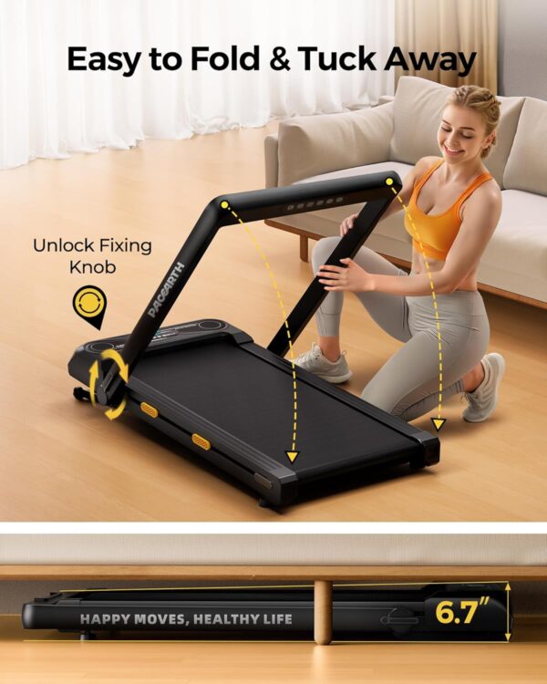 PACEARTH Walking Pad Treadmill 3 in 1 Under Desk Foldable Treadmill 7.6mph 15% 9-Level Auto Incline Pause/Start Remote Control 2.5HP Powerful Quiet 265Lbs Weight Capacity for Home Office Workout