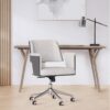 Realspace® Modern Comfort Picali Bouclé Fabric/Vegan Leather Low-Back Task Office Chair, White Stone/Gray/Brushed Nickel, BIFMA Compliant