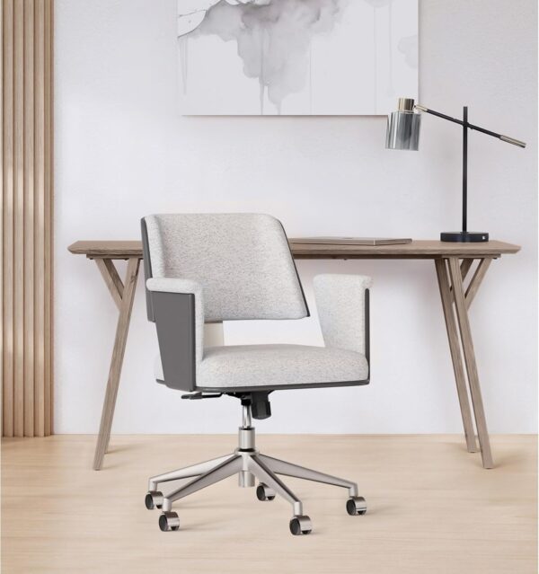 Realspace® Modern Comfort Picali Bouclé Fabric/Vegan Leather Low-Back Task Office Chair, White Stone/Gray/Brushed Nickel, BIFMA Compliant