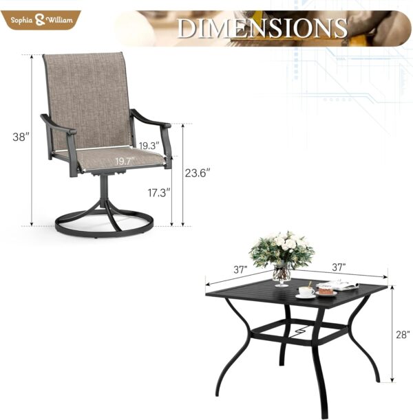 71TfT0DO-DL._AC_SL1500_.jpg Sophia & William 5-Piece Outdoor Patio Dining Set, 4 x Patio Dining Swivel Chairs with 37" Outdoor Square Table, All-Weather for Lawn, Park, and Courtyard
