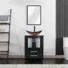 eclife 24" Modern Bathroom Vanity Sink Combo Black Stand Cabinet with Brown Boat Tempered Glass Vessel Sink & Water Save Faucet & Pop Up Drain (A29BR)