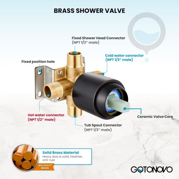 gotonovo Tub Shower Faucet Set Shower Head and Handle Set 6 Modes 6 inch Shower Head Kit with Tub Spout High Pressure Shower System Combo Shower Trim Kit with Valve Round Shower Head Oil Rubbed Bronze