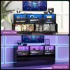 Black TV Stand for 65/75/80/85 Inch TVs with RGB LED Lights,32'' Tall Modern High Gloss Entertainment Center Cabinet Stands with Storage Shelves and Doors,TV Media Console Table for Living Room