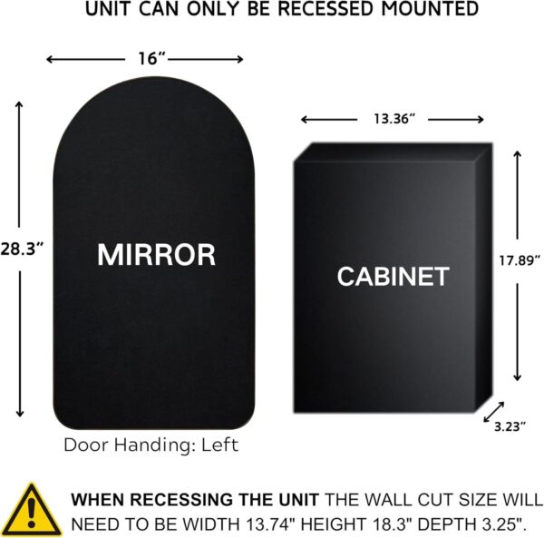 Oil Rubbed Bronze Arched Recessed Bathroom Medicine Cabinet with Mirror Stainless Steel Metal Framed Rectangular Bathroom Cabinet with Mirror 16x28.3''