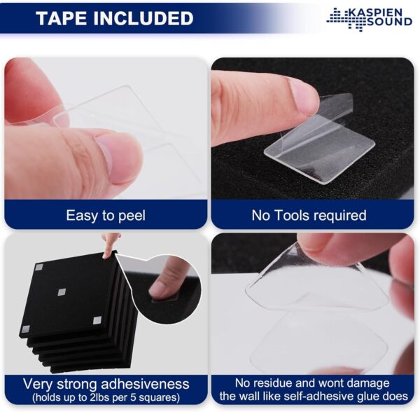 | 48 Pack | High Density Acoustic Foam Wall Panels | Pyramid Shape | Double Sided Adhesive Tape | Sound Absorbing Acoustic Panels | Sound Proof Foam Panels For Walls | 12x12x2inch