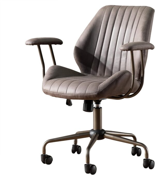 ovios Mid-Century Modern Home Office Chair, Suede Faux Leather Swivel Rolling Task Chairs with Padded Armrests, Comfy Mid-Back Computer Ergonomic Executive Armchair, Dark Grey