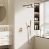 TRUSTMI 12 inch Round Bathroom Luxury Rain Mixer Combo Set Wall Mounted Rainfall Shower Head System Brushed Gold, (Contain Faucet Rough-in Valve Body and Trim)