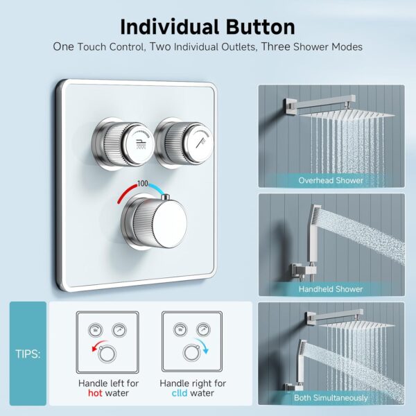 SR SUN RISE 100℉ Thermostatic Shower System,10" Luxury Rainfall Shower Head and High-Pressure Handheld Bathroom Shower Faucet Set,Shower Valve and Trim Kit Included (Polished Chrome)