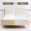 Livinia Queen Size Elton Velvet Platform Bed, Upholstered Bed Frame with Vertical Channel Tufted Headboard Footboard, Strong Wood Slats, No Box Spring Needed, Ivory (Queen)