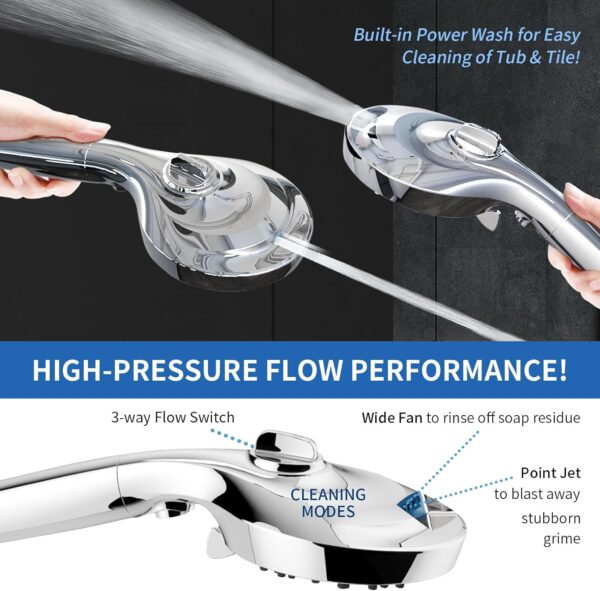 RV Shower Head with Hose, Shower Head with Handheld, 10 Modes High Pressure Shower Heads for Home/RV/Camper/Travel Trailer, Handheld Shower Head Holder and Extra Long 5ft Stainless Steel Hose