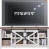 OKD Farmhouse TV Stand for 75 Inch TV, Industrial & Farmhouse Media Entertainment Center w/Sliding Barn Door, Rustic TV Console Cabinet w/Adjustable Shelves for Living Room, Antique White