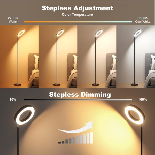 32W RGB Floor Lamp, Bright LED Standing Lamp with Remote, Stepless Dimmable, Modern Color Changing Torchiere Tall Lamps for Living Room Bedroom Office Gaming Party