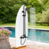 gotonovo SUS304 Outdoor Shower Fixture High Pressure Shower System Combo Wall Mount 2 Dual Function Shower Faucet Set Round Handheld Spray Matte Black Double Cross Handle