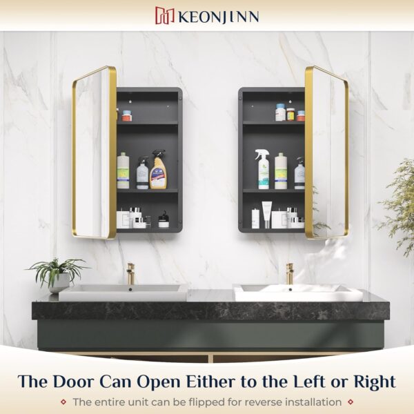 Keonjinn 60 x 32 Inch Large Brushed Brass Medicine Cabinets, Recessed Bathroom Medicine Cabinet, Dim Gold Stainless Steel Framed, Sturdy & Heavy, Adjustable Shelves, DTC Hinges, Soft Closing, Modern
