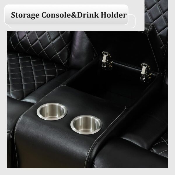 Leather Power Recliner Sofa Set with LED, Living Room Furniture Set, Leather Sofa Set with USB Port Storage Console Cup Holder (Leather Sofa and Loveseat Set, Black)