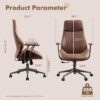 High Back Home Office Chair,Mid Century Modren Ergonomic Executive Chair,Lumbar Support Swivel Task Chair with Wheels,Computer Desk Chair Suede Fabric,350LBS (Dark Brown)