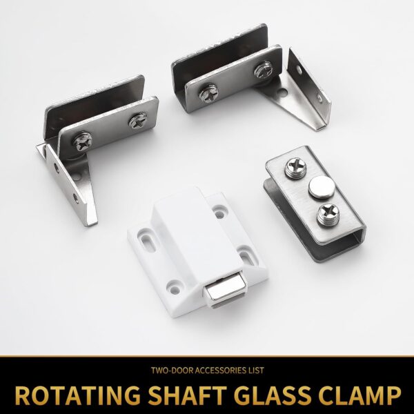 Stainless Steel Glass Door Hinge Double Head Magnetic Catch Closures with ABS Clamp Set for 5-7mm Glass Doors (1, White)