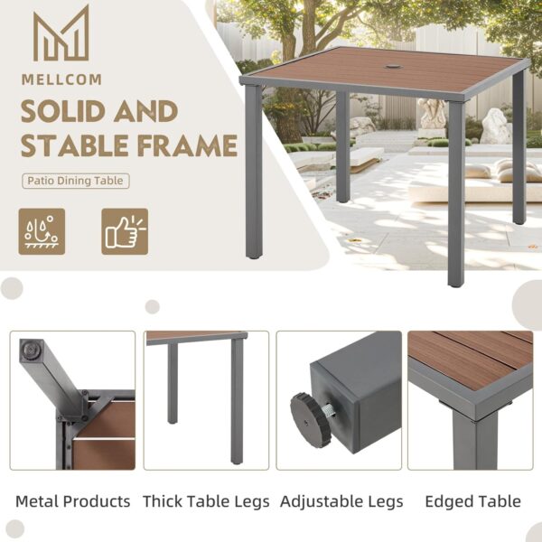 MELLCOM 5-Piece Outdoor Dining Set, 4 Swivel Rattan Chairs with Thick Cushions & Square Dining Table with Umbrella Hole, Patio Furniture Set for Porch, Garden, Backyard, Poolside, Deck, Beige