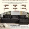 IPKIG 117" Sectional Sofa Cloud Couch, Modern Chenille Comfy Upholstered 3-Seat Sofa with Ottoman, 3 Lumbar Pillow, Deep Seat Modular Couch for Living Room, Apartment, Office, Studio, Black