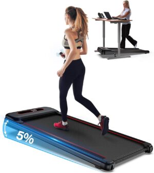 WELLFIT 10% Incline Treadmills for Home, Under Desk Walking Pad 330+lbs Weight Capacity, Foldable Treadmill for Small Space Apartment, Portable Easy to Move Upright Place, Long Stride, Space Saver
