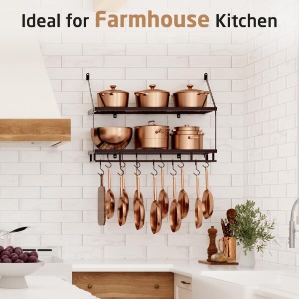 KES 30-Inch Oiled Bronze Pot Rack Wall Mounted, 2-Tier Hanging Pot and Pan Organizer with 12 Sturdy Hooks, Kitchen Wall Hanger Shelves Farmhouse Style, KUR215S75B-OB
