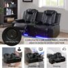 Leather Power Recliner Sofa Set with LED, Living Room Furniture Set, Leather Sofa Set with USB Port Storage Console Cup Holder (Leather Sofa and Loveseat Set, Black)