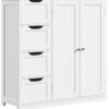 Yaheetech Wooden Bathroom Floor Cabinet, Side Storage Organizer Cabinet with 4 Drawers & Double Doors, Freestanding Entryway Storage Unit Console Table, Bathroom Furniture Home Decor, White