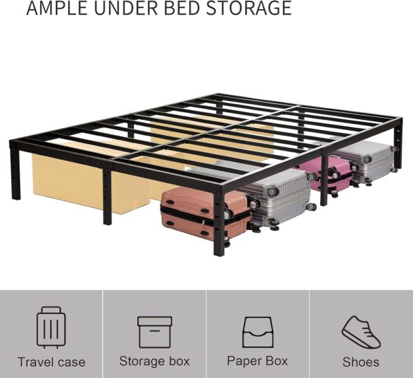 Queen Size Bed Frame with Steel Slats Support, Sturdy and Durable, No Box Spring Needed, 16 Inch High 3500lbs Heavy Duty Metal Platform Frames with Storage, Noise-Free, Black