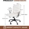 White Leather Desk Chair with Arms,Modern Office Chair with Lumbar Support,Removable Armrests, Height-Adjustable Swivel Medium Computer Chair for Home, Office, Dresser, Bedroom