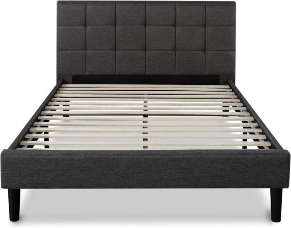 ZINUS Lottie Upholstered Platform Bed Frame, Mattress Foundation, Wood Slat Support, No Box Spring Needed, Easy Assembly, Grey, Queen