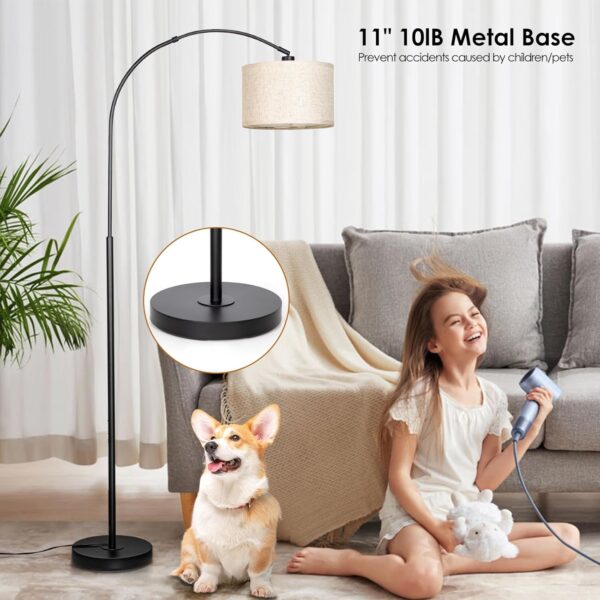 Arc Floor Lamp with Remote, Modern Standing Lamp for Living Room with Stepless Dimmable Bulb, Drum Shade, Foot Switch, Tall Floor Lamp for Farmhouse Bedroom Night Stand (Black)