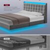VASAGLE Queen Size Floating Bed Frame with LED Lights, Queen Bed Frame with Charging Station, Tufted Storage Headboard, Upholstered Platform Bed Frame, No Box Spring Needed, Light Gray URMB851G01