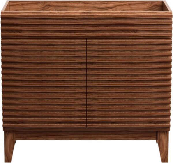 ROOMTEC 36" Bathroom Vanity, Mid-Century Freestanding Bathroom Cabinet Vanity with Storage, Particleboard Frame with Wood Grain Laminate, Walnut (Sink Basin Not Included)