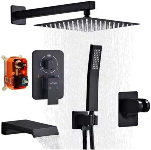 71WhjV0PkcL._AC_SL1500_.jpg Shower Faucet Set Complete, Shower System Black with 10 inch Square Rainfall Shower Head 3-Function Handheld Shower Waterfall Bathtub Spout Rain Shower Combo Mounted Bathroom Wall fit All Valve Types