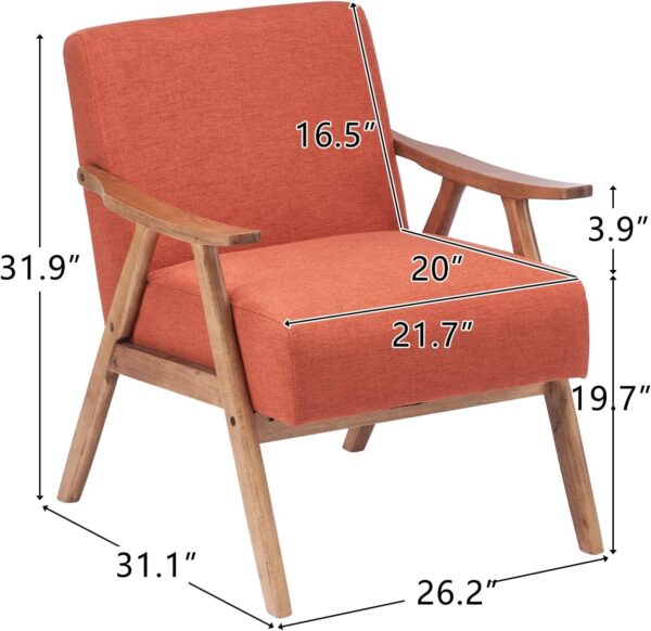 VINGLI Mid-Century Retro Modern Upholstered Lounge Chair Fabric Accent Chair Sturdy Wooden Frame Armchair (Burnt Orange)
