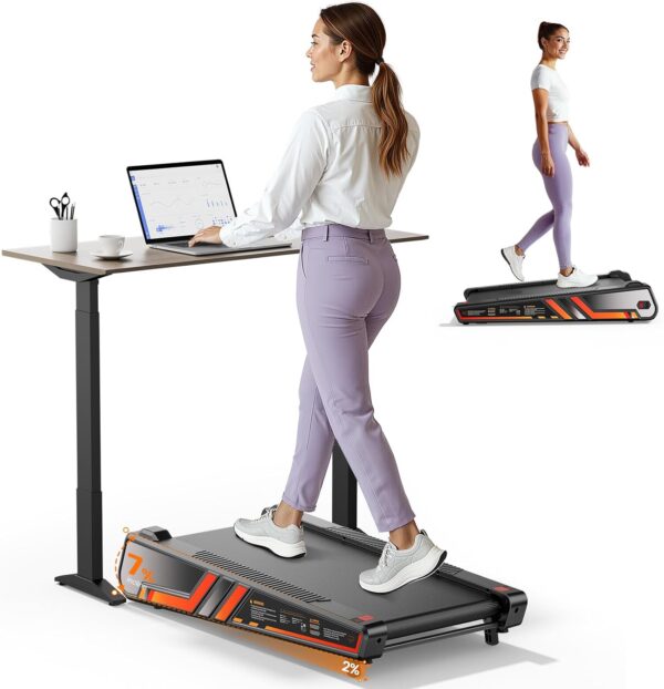 Small Walking Pad for Home and Office, Portable Under Desk Treadmill with Fixed 7% Incline and Adjustable 2% Incline, 300LBS Capacity
