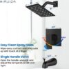 Airuida Shower Faucet Set with Tub Spout Bathtub Faucet Kit Shower Tub Faucet Set Complete Tub Shower Trim Kit with Solid Brass Rough-in Valve and 6 Inch Rainfall Square Showerhead Matte Black