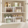SONGMICS Cabinet Organizer Shelf, Set of 2 Kitchen Counter Shelves, Kitchen Storage, Spice Rack, Stackable, Expandable, Metal and Engineered Wood, Cloud White and Snow White UKCS02W01