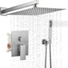 BWE Shower System Brushed Nickel 10 Inch Square Bathroom Luxury Rain Mixer Shower Combo Set Shower Kit Wall Mounted Rainfall Head Shower Faucet Rough-in Valve Body and Trim Included