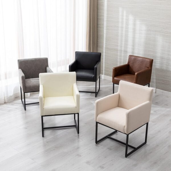 Upholstered Dining Chairs with Arms Set of 2 PU Leather Mid Century Modern Accent Chairs Armchairs with Gold Metal Frame, Modern Kitchen & Dining Room Chairs, Black