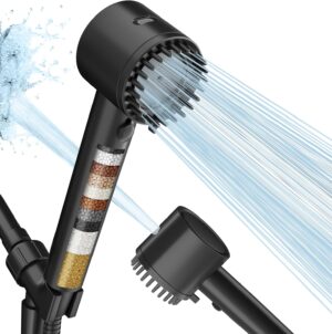 Cobbe Filtered Shower Head with Handheld, High Pressure 5-mode Showerhead with Filters, Built-in Power Wash for Hard Water - Remove Chlorine - Reduces Dry Itchy Skin, Matte Black